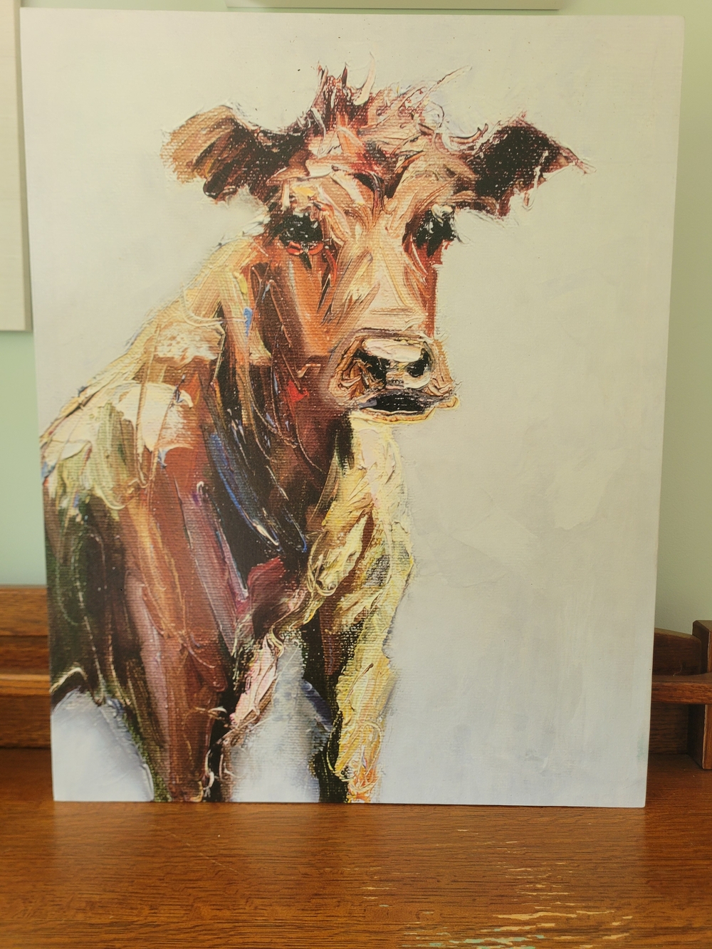 Colorful Cow Canvas Wall Art - Brown and Cream Accent